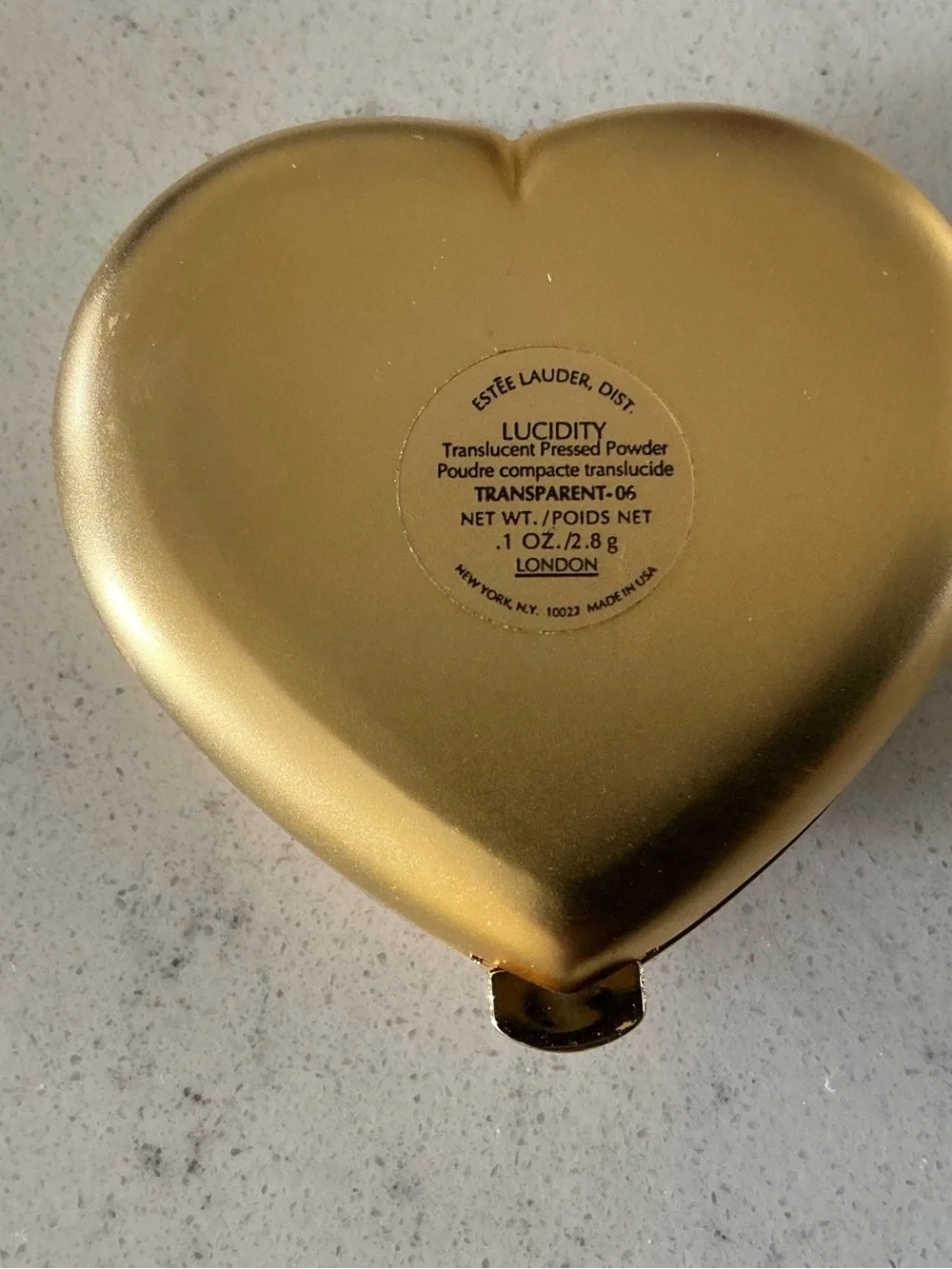Estée Lauder lucidity pink crystal ribbon gold heart full pressed powder compact